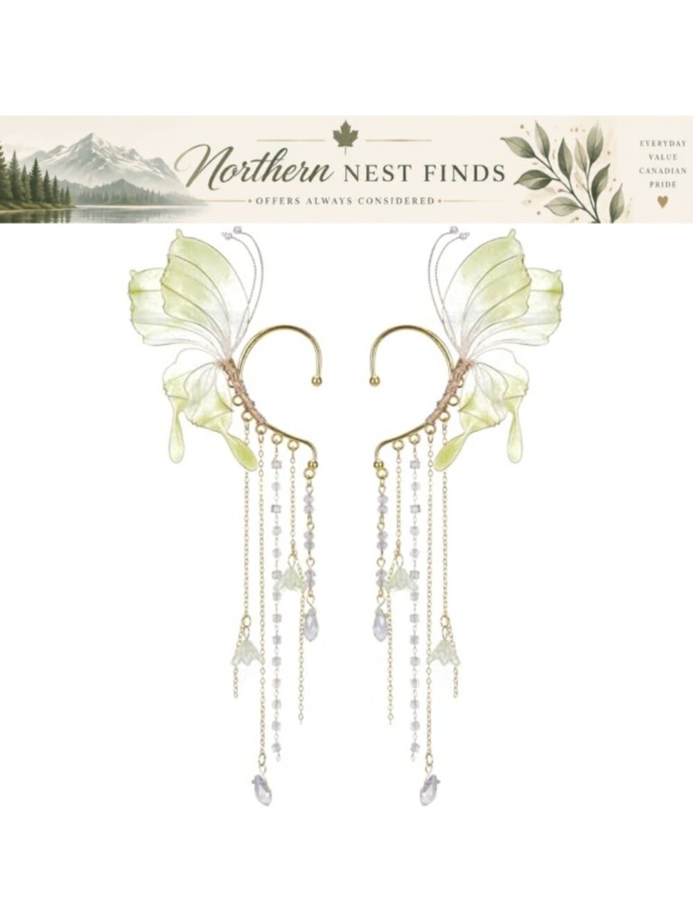 Butterfly Elf Ear Cuffs Fairy Tassel Renaissance Costume Accessory